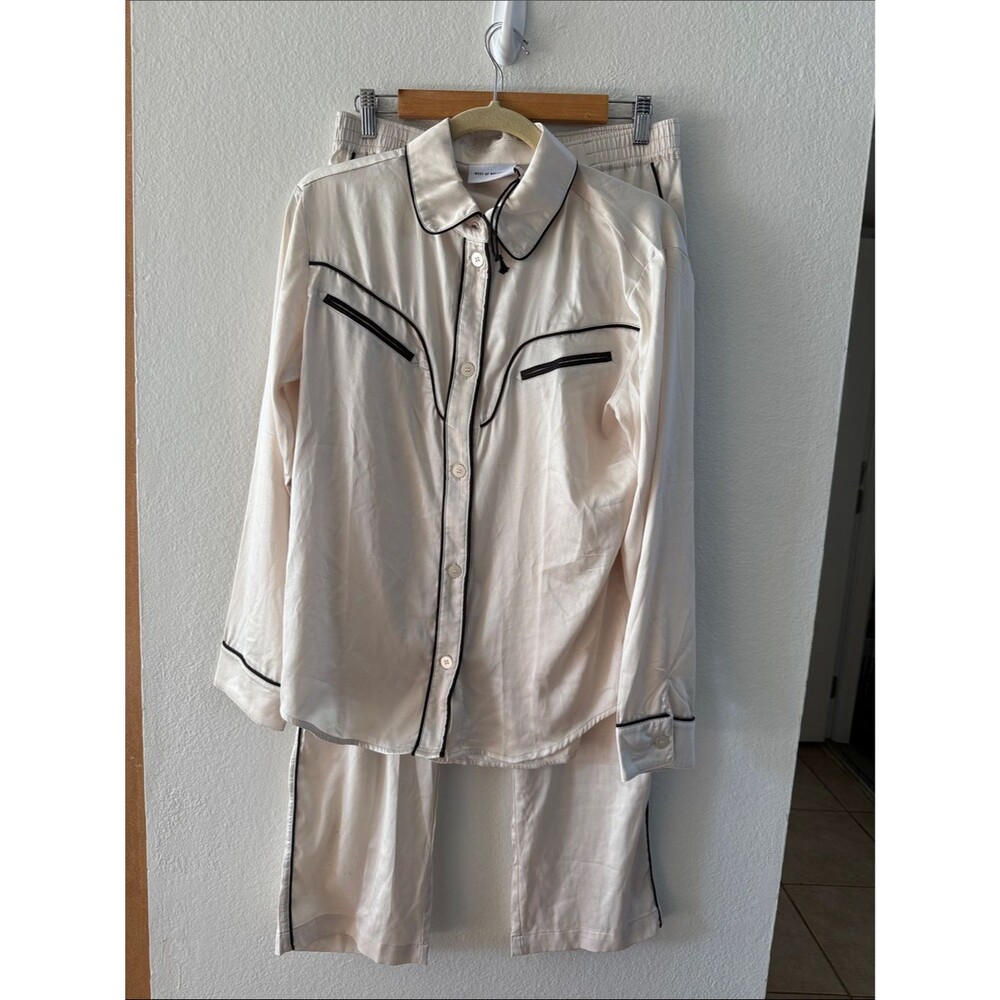 West of Breakfast The Western One in Pearl Pajama Set Cream Black Piping Size S